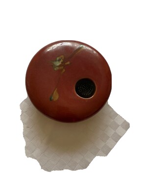 Flat Round Ceramic Ikebana Flower Vase Built in Flower Frog