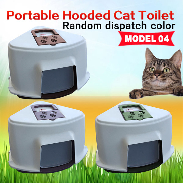 Multi Designs Portable Hooded Pet Cat Toilet Litter Box Tray House Handle Scoop — image 6
