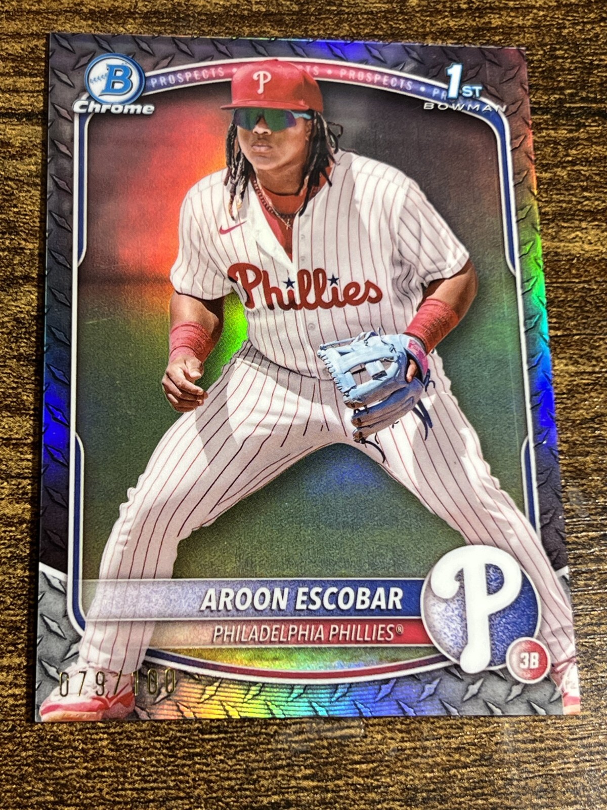AROON ESCOBAR 2025 Bowman Chrome #BCP-65 Phillies Steel Metal Refractor /100