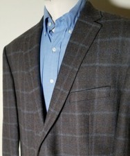48L Ralph Lauren Brown Blue Plaid Flannel Wool Tweed Blazer Jacket sport Coat