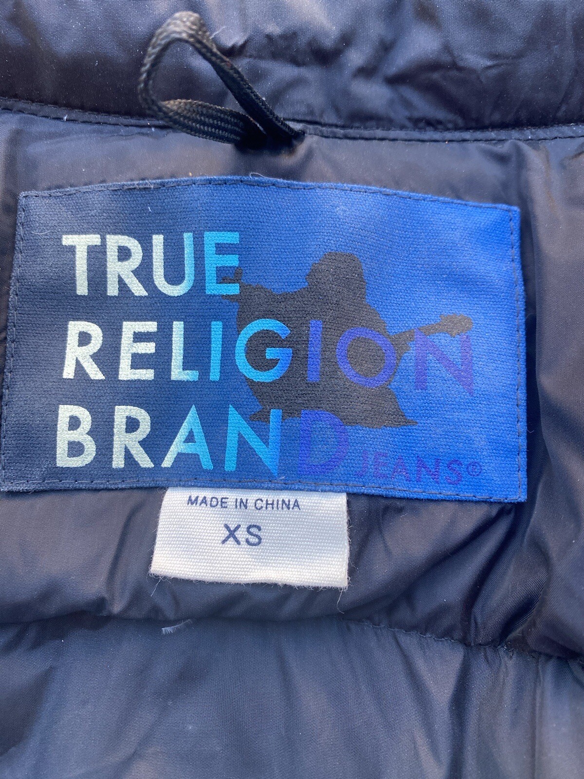 Men’s True Religion Nylon Snap Button Down Hoodie Puffer Black Jacket Size XS image 5