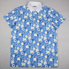 Tipsy Elves Polo Shirt Mens XL Blue Floral Polyester Spandex Short Sleeve