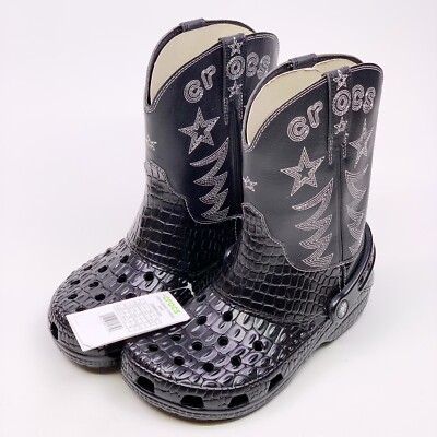 Crocs Cowboy Boot Classic 208695-001 Unisex 5M-7W Black Crocskin