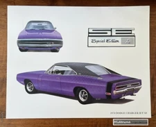 Original 1970 Dodge Charger R/T Chrysler Licensed 11" x 14" Lithograph Print