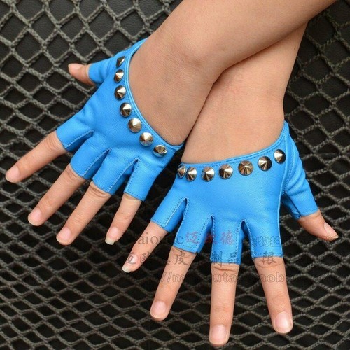 Gants jazz danse sans doigts pour femmes en faux cuir rivets cloutés punk - Photo 1/23