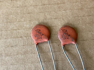 2 NOS Vintage Sprague .005 uf 1000v Ceramic Disc Capacitors 5000 pf 1kv #B (Qty