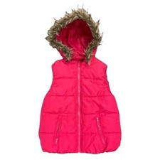 Justice Youth Girls 14 Pink Puffer Vest Faux Fur Lined Full Zip Removable Hoodie