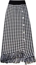 Women Houndstooth Knitted Bodycon Pencil Skirt Mid Long Packaged Hip