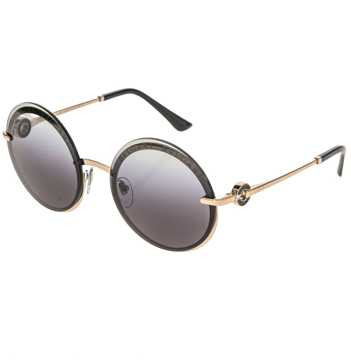 未使用品 BVLGARI sunglasses round タグ付き BVLGARI COIN Black Gradient Gold Jewel Strass Logo Round