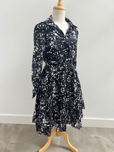 AJE Black & White Spot Long Sleeve Button up Collared Shirt Dress Size 8 - Picture 11 of 17