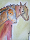 New ListingCountry Farm Horses Abstract Watercolor Painting Collectible Art