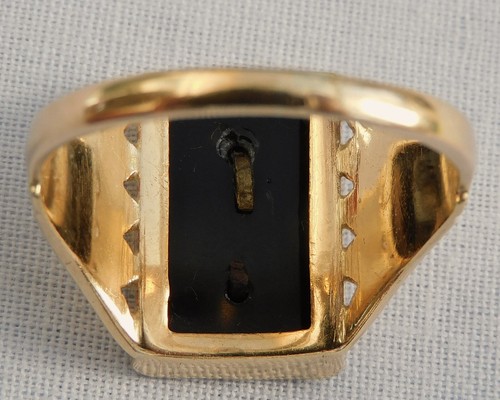 1979 SELTENER TRAUERRING 9 KT GELB + WEISSGOLD SCHWARZER ONYX BUCHSTABE M GRÖSSE W 4,9 g - Bild 9 von 16