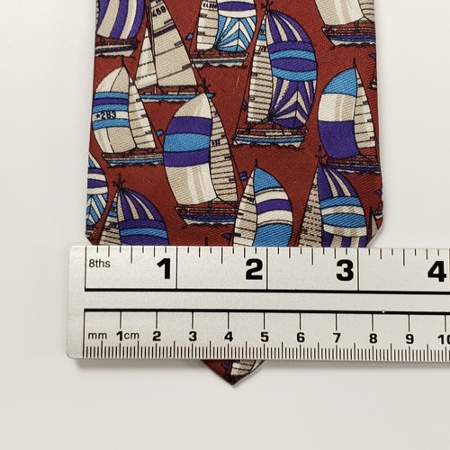 Lands' End Tie Vintage Necktie Red Blue Sail Boat Graphic Print Silk Made USA - Picture 7 of 7