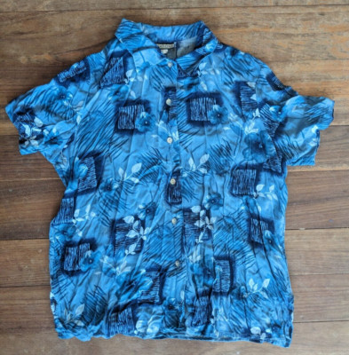 Notations Clothing Co Hawaiian Shirt Rayon  Tropical  Blue Floral - Hawaii - XL