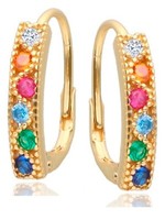 Creolen Gold Bunte Zirkonia 925 18K Gelbgold Vergoldet Damen Ohrringe Brisuren
