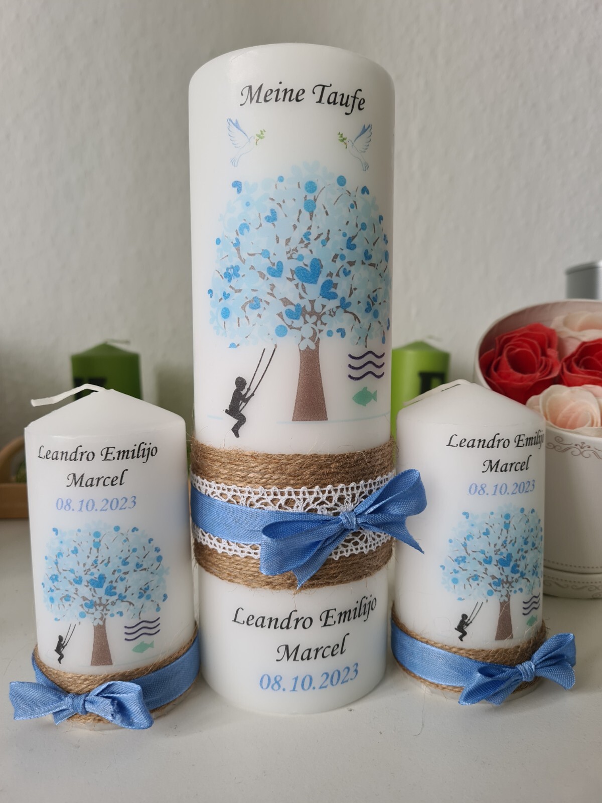 Taufkerze Kommunionkerze Junge Mädchen Personalisierung Größe 250x80