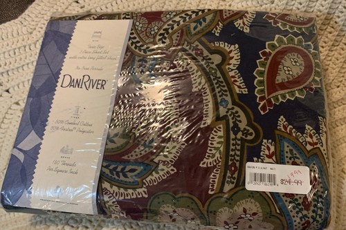 New Dan River Twin Fired Sheets Nouveau Paisley Vintage Blue Maroon Tan (G2) - Picture 4 of 9