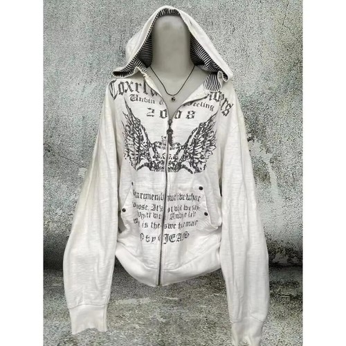 Vintage Y2k Aesthetic Grunge Letter Print Zippers Hoodies Women Casual Coat - Picture 6 of 27