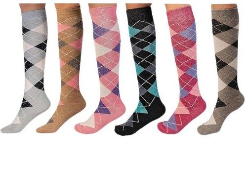 Women Knee High Argyle Diamond Horse Riding Long Cotton Rich Ladies Socks Lot - Picture 4 of 7