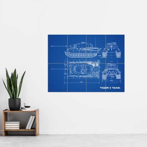Tiger II Panzerkampfwagen Heavy Tank Blueprint Plan XL Panel Poster (8 Sections) - Picture 2 of 4