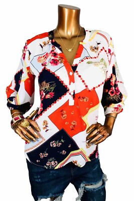 Soho NY&C M Top NWT $49 Floral Soft Easy Wear Casual Blouse Shirt Low Cut Blouse