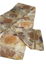Maru Obi Silk Kimono Belt Double Sided Heavy Brocade Florals Pattern 156 x12.5