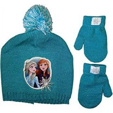Beanie Cap - Disney - Frozen II Anna/Elsa Blue w/Mitten Glove Set NEW Kids Girls