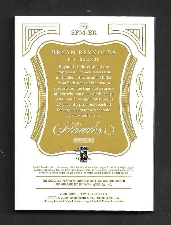 BRYAN REYNOLDS 2020 Panini Flawless Signature Prime Patch AUTO /15 Pirates - Image 2 of 2