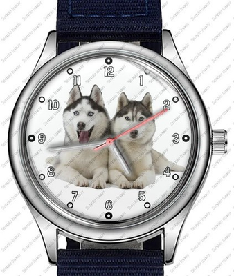 #ad #ad Dog Collection Two Siberian Huskies Trendy 38mm Face Wrist Watch GBP 32.50