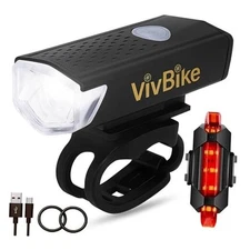 VivBike Rechargeable Bicycle Lights Set for Daily Use, LED Front Light and 