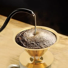 Stainless Steel Titanium Gold Pour Over Coffee Dripper Filter with Cup Stand