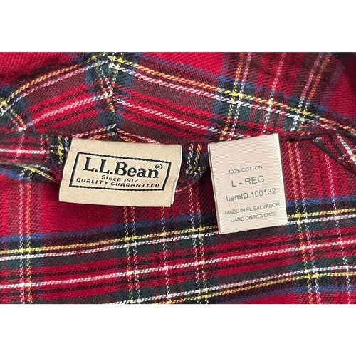 LL Bean Men's Red Plaid Stewart Tartan Cotton Flannel Robe Preppy Cabin Sz L - Picture 5 of 5