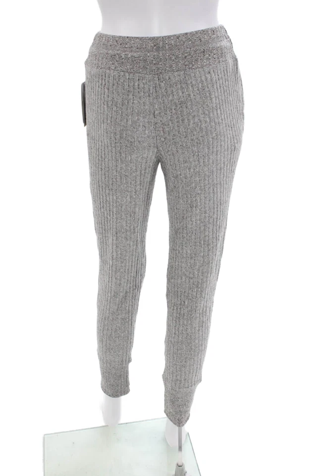 Espléndidos pantalones deportivos para mujer acanalados con bolsillo con cordón en la cintura gris talla XS Foto 3 de 4