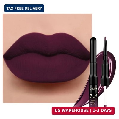 evpct 1Pcs Dark Purple Plum Matte Lip Liner and Liquid Lipstick Stain Makeup Set