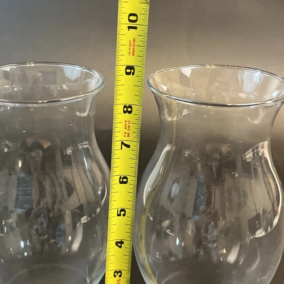 2 Vtg Clear Glass Hurricane Lamp Globes Shades Chimney 8.5” Tall x 3.5” Pair Set - Image 3 of 4