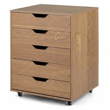 COSTWAY 5 Drawer Chest Rolling Dresser Storage Cabinet w/Lockable Wheels