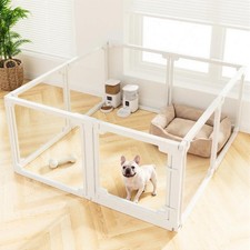 Clear Acrylic Dog Play Pen Indoor Puppy Playpen 8 Panels 24" White