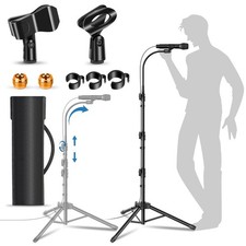 Mic Stand Detachable Gooseneck Microphone Floor Height 1 Pack, black