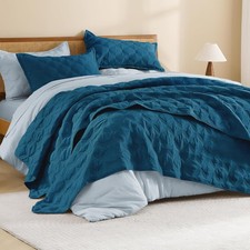 King Size Quilt Bedding Set - Teal Lightweight Comforter Bedspreads  Coverlets
