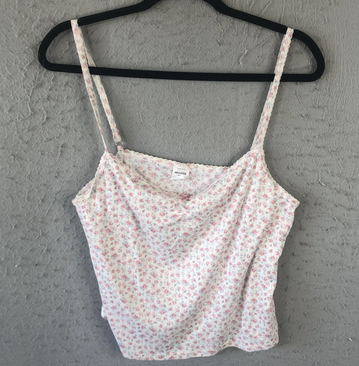 Hollister Tank Top Womens L Pink Blue Floral Y2K Babydoll Retro
