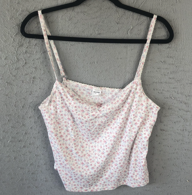 Hollister Tank Top Womens L Pink Blue Floral Y2K Babydoll Retro