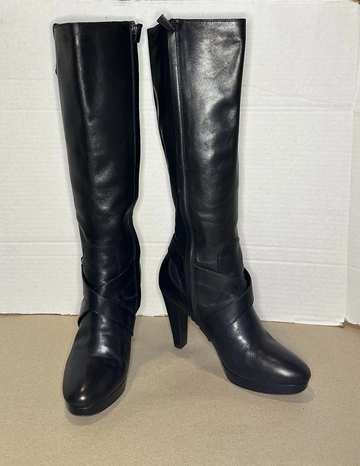 Cole Haan NikeAir Botas de Tacón Alto hasta la Rodilla Cuero Negro Cremallera Para Mujer Talla 7.5 Foto 2 de 4