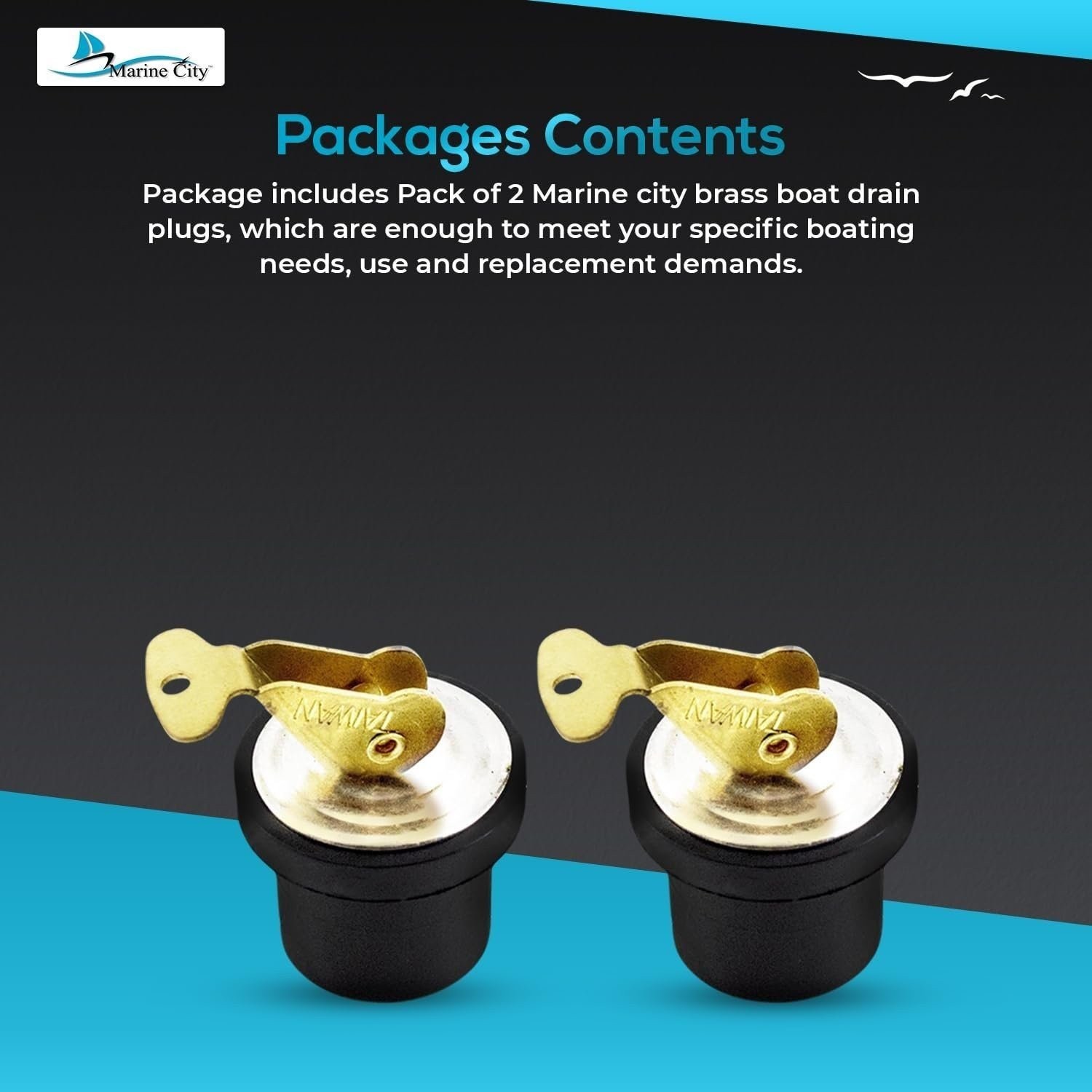 MARINE CITY 7/8" Brass Snap Lock Drain Plugs Boat Kayak Marine Baitwell (2 Pcs)