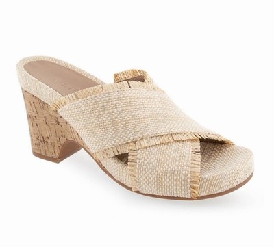Aerosoles Madina Sand Raffia Cork Wedge Sandals Women's 9M Fringe Slide Open Toe