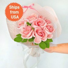 Pink Crochet Rose Bouquet Handmade Valentine's Anniversary Keepsake Gift