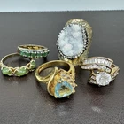 Vintage Lot Of  5 Costume Jewelry  Rings Rhinestone Mixed