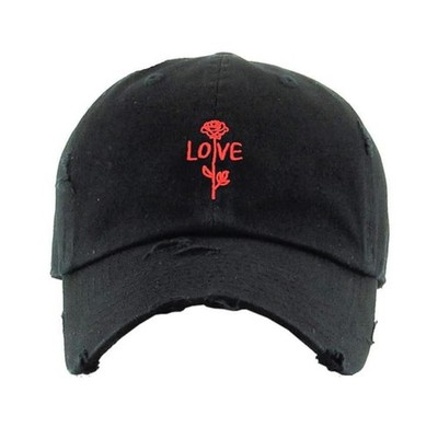 KBETHOS Love Rose Distressed 6 Panel Hat Black KBSV-3001V-BLK-200