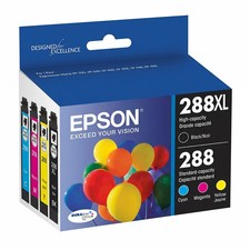 Epson 288XL Black 288 Color Ink Cartridges 4 Pack Cyan Magenta Yellow Genuine