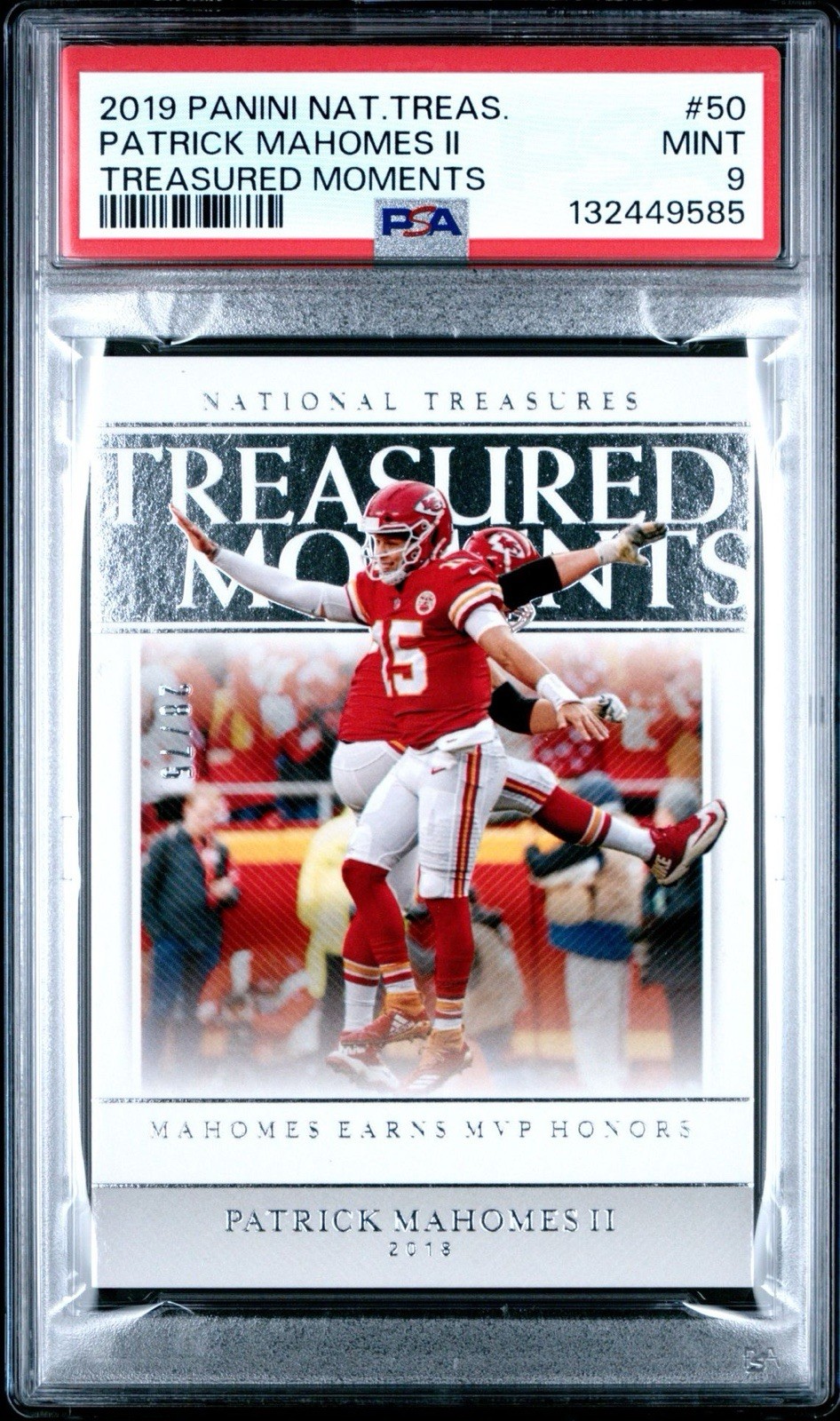 2019 National Treasures Patrick Mahomes /75 Treasured Moments #50 PSA 9