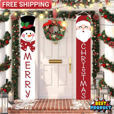 1 Pair Christmas Hanging Banner Merry Christmas Door Decor Santa Snowman Porch